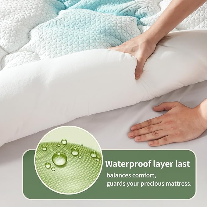 Premium 100% Waterproof Twin XL Mattress Topper, Breathable Mattress Pad, Rayon from Bambo Bed Protector, Deep Pocket Sheet Cover 8"-21"