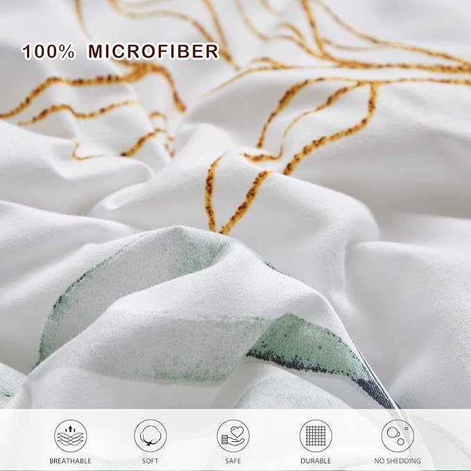 Joyreap 6 Piece Bed in a Bag Twin, Green Leaves Printed on White Botanical Design, Microfiber Comforter Set for All Season (1 Comforter, 2 Pillow Shams, 1 Flat Sheet, 1 Fitted Sheet, 1 Pillowcase)
