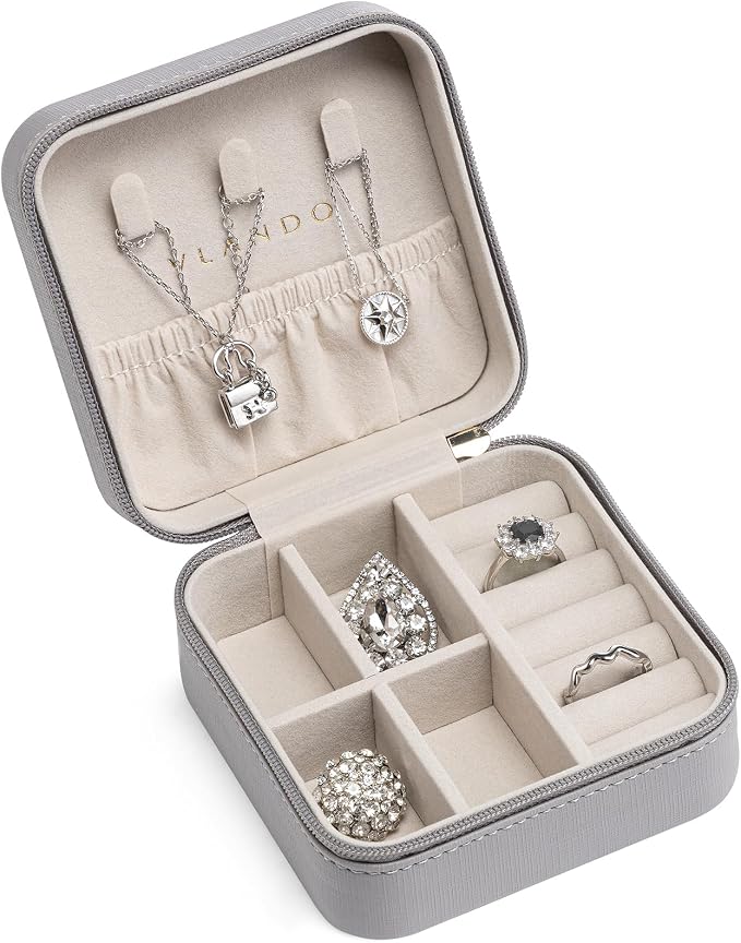 VLANDO Travel Jewelry Box, Small Jewelry Travel Organizer Case for Girls Women - Grey by VLANDO