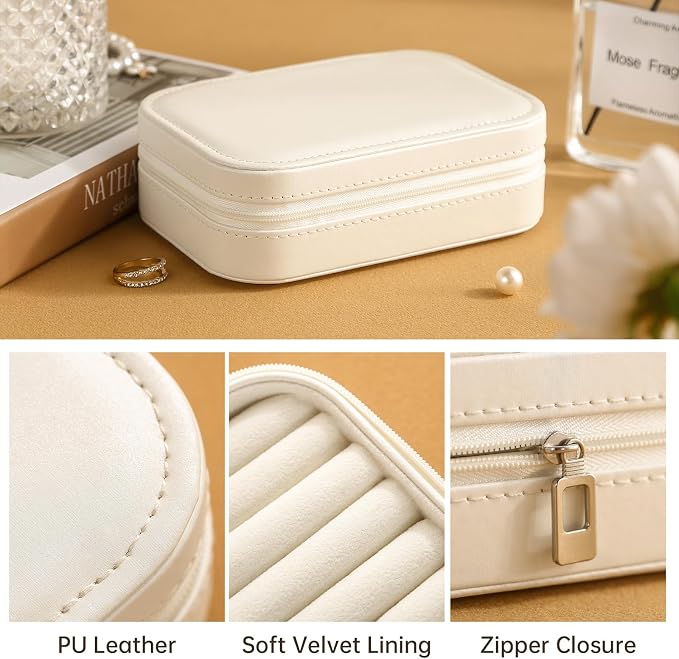 CASEGRACE Travel Jewelry Case, Double Layer Travel Jewelry Organizer for Necklace Earring Rings Jewelry Display Case for Women, White - Image 5