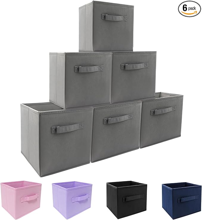 EBIGIC storage bins collapsible storage bins,cube storage organizer (Pack of 6) 9*7.5*7.5inch,For home and office Collapsible Closet Shelf Organizers, Drawer Organizers (Grey) by EBIGIC