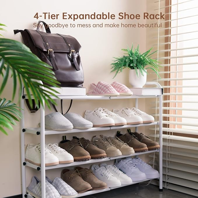 Gonfoam 4-Tier Expandable Shoe Rack,Adjustable Shoe Shelf Storage Organizer Heavy Duty Metal Free Standing Shoe Rack for Entryway Closet Doorway (White) - Image 2