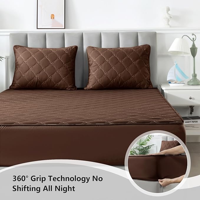 Waterproof Mattress Protector - Full Size Mattress Pad Silent & Fitted Sheet Style | Bed Protection for Kids, Pets, Adults | Hypoallergenic, Machine Washable (Chocolate, Full)