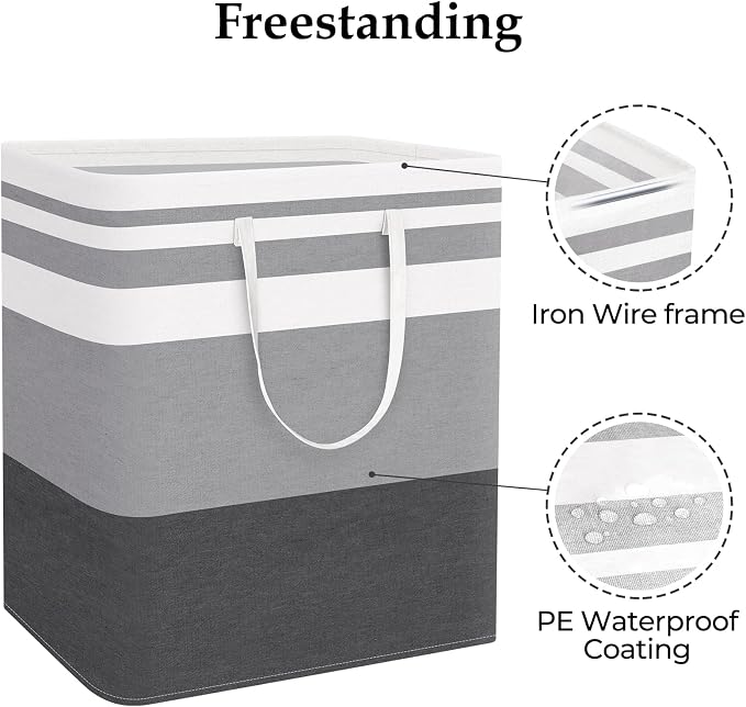 StorageRight Laundry Basket Hamper Large Collapsible Laundry Hamper with Easy Carry Handles，Freestanding Clothes Hampers for Laundry, Bedroom, Dorm, Clothes, Towels, 100L, Gradient Grey - Image 3