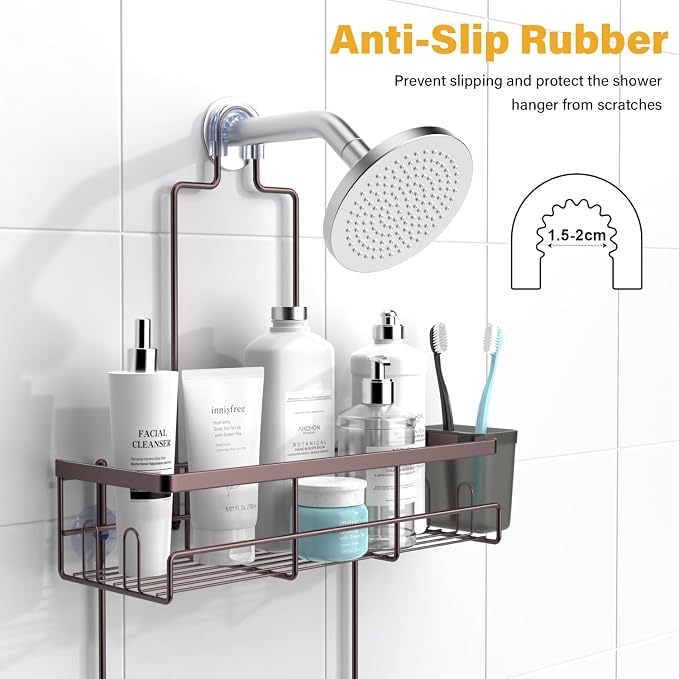 AKTECKE Shower Caddy Hanging Bathroom Organizer: Rustproof Shelf for Inside Shower - No Drilling, Over Showerhead - Bath Shelves for Shampoo, Soap - Bronze - Image 2