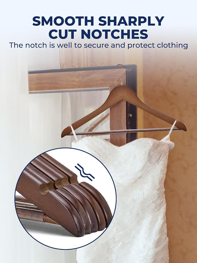 Smartor Wooden Hangers 10 Pack, Solid Wood Coat Hanger for Closet, Heavy Duty Wood Hangers for Suits, Shirts, Dresses, with 360° Rose Gold Hook, Non Slip Pant Bar, Walnut - Image 5