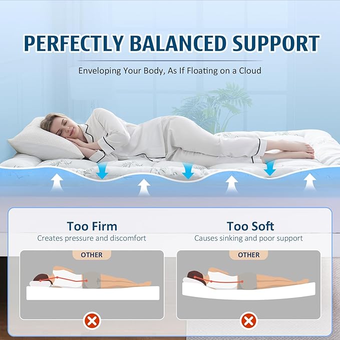 DOWNCOOL Dual Layer 4 Inch Memory Foam Mattress Topper Twin – 2 Inch Gel Memory Foam & 2 Inch Pillow Top Mattress Pad, Soft & Breathable Viscose Made from Bamboo, for Back Pain Relief