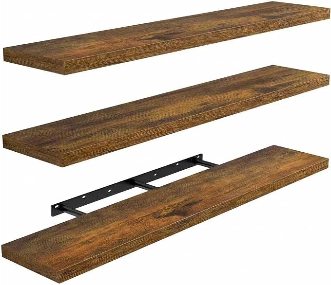AMADA HOMEFURNISHING 47.2" L Floating Shelves, Wall Shelves Set of 3 for Bathroom/Living Room/Bedroom/Kitchen, Floating Shelves for Wall Decor with Invisible Brackets - AMFS55V by AMADAHOMEFURNISHING