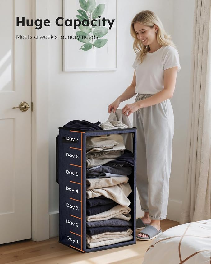 SOLEDI Laundry Hamper with Lid 100L Large & Tall Collapsible Laundry Basket, Clothes Hamper with Bag Removable Easy to Carry, Dirty Hampers for Bedroom, Bathroom, Dorm, College, Navy Blue - Image 3