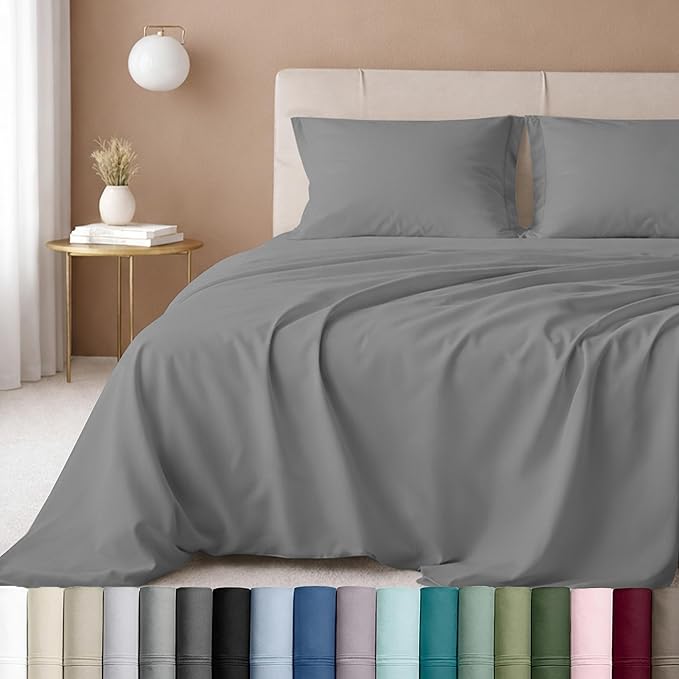 California Design Den - Luxury Full Size Sheet Set - 100% Cotton, 600 Thread Count Deep Pocket Full Size Bed Sheets, Sateen Weave - Mist Grey