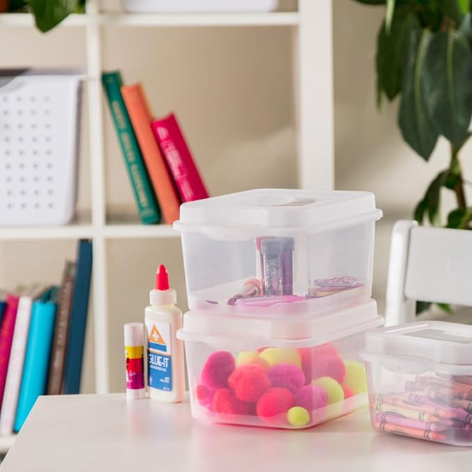 Sterilite 12-Pack FlipTop Stackable Square Small Storage Bin with Hinging Lid, Clear - Image 7