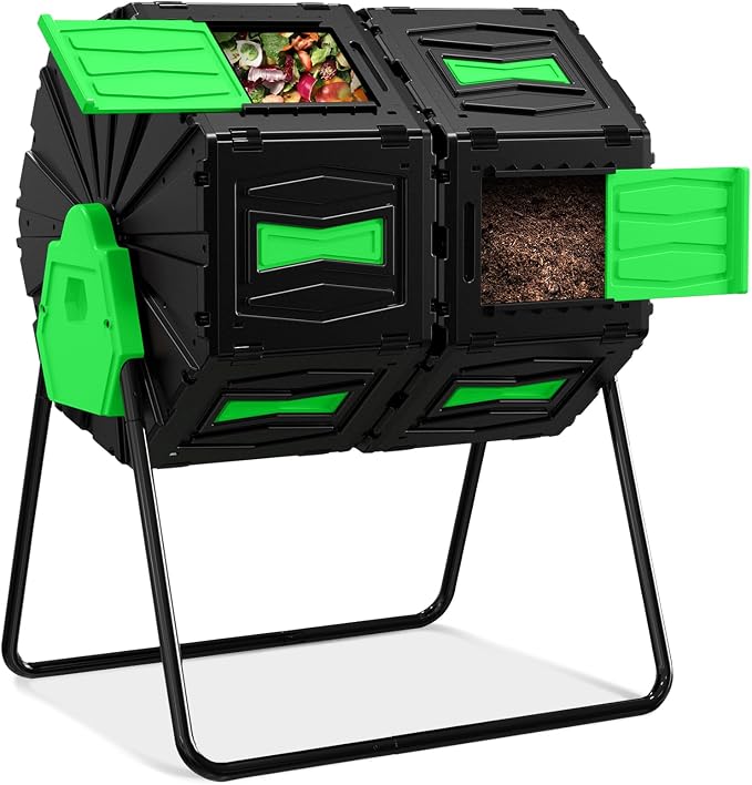 Compost Tumbler, Easy Assemble & Efficient Outdoor Compost Bin, 45 Gallon/170 Liter Large Dual Chamber Rotating Composter for Garden, Kitchen, and Yard Waste, Green Door by MARCYTOP