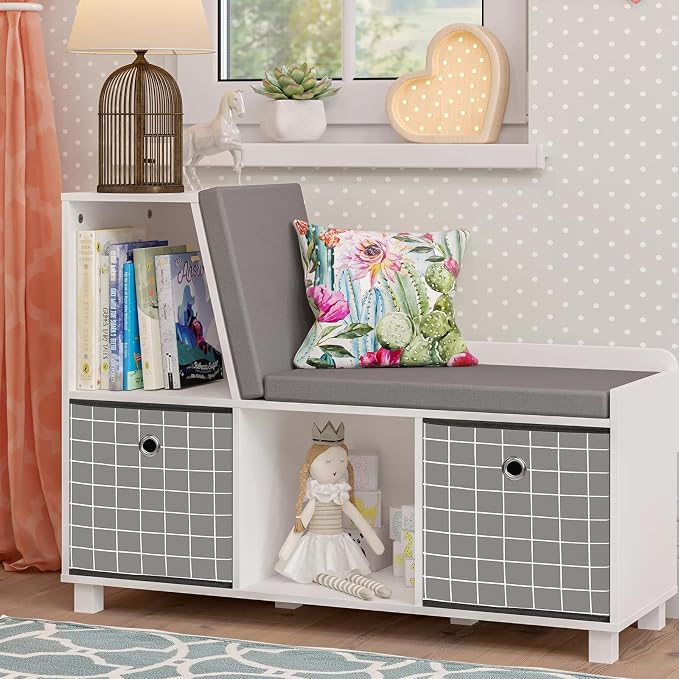 Foldable Storage Cubes Bins,11 Inch Cloth Storage Cube Fabric Storage Box Cubes Organizer Baskets with Dual Handles for Home Organizer Set of 3 (Grey grid) - Image 5