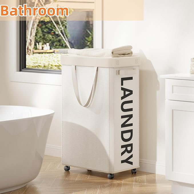 Optish 2 Pack Rolling Laundry Basket with Wheels, 90L Hamper with Wheels and Removable Mesh Bag, White Laundry Baskets on Wheels for Bedroom, Dorm, Clothes Hamper Organizer - Image 4