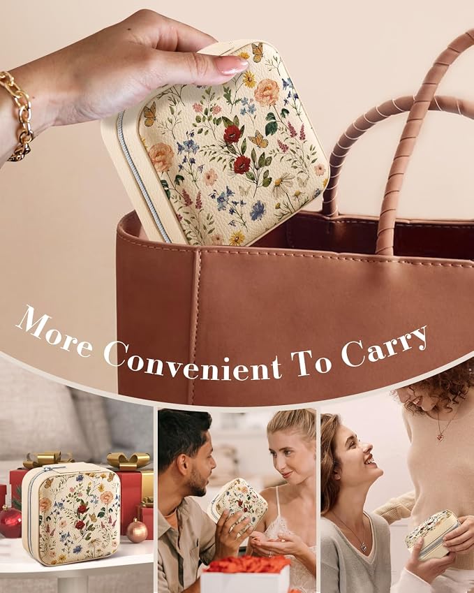 Bistup Travel Jewelry Case - Small Jewelry Organizers and Storage Box for Women Girls Teens Cute Traveling Jewelry Holder with Mirror Little Tiny Compact Flower Floral Modern Unique Aesthetic Pretty - Image 6