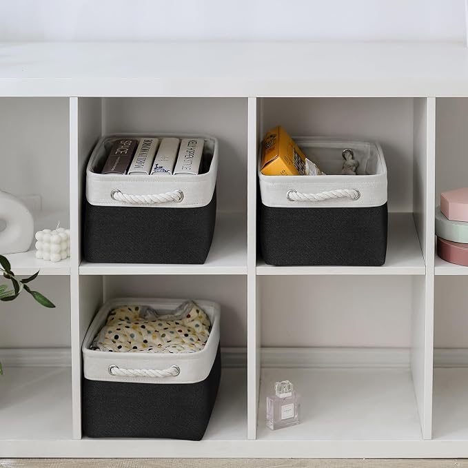 TheWarmHome Storage Bins for Shelves - 1 Pack 13.8x9.7x6.7 inch Storage Basket for Organizing for Closet Organizer Cubes Laundry Cloth Nursery (White & Black) - Image 4