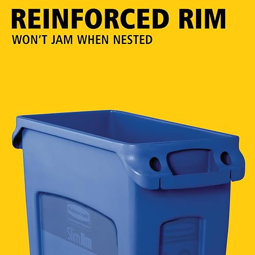 Rubbermaid Commercial Products Slim Jim Plastic Rectangular Recycling Bin/Trash Can with Venting Channels 23 Gal Blue for Kitchens/Classrooms/Offices/Back of House - Image 2
