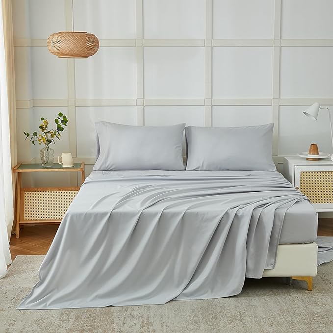 ILAVANDE Twin Sheets Set, Super Soft 1800 Series Microfiber Twin Bed Sheets Set for Kids-Wrinkle Free & Breathable-14 Deep Pocket Sheets Twin Size Bed Set(Twin,Light Grey)