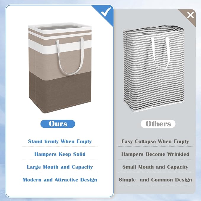 BlissTotes 3-Pack Laundry Basket, Freestanding＆Waterproof Laundry Hamper, Collapsible Tall Clothes Hamper with Easy Carry Handles for Clothes, Towels in the Family and Dorm,Gradient Khaki,75L - Image 3