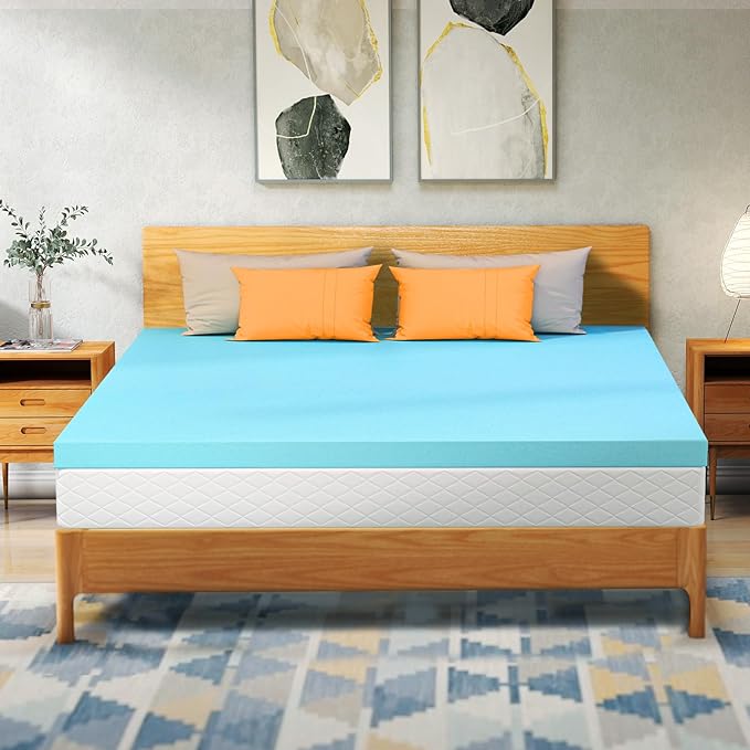 VALUXE Twin Mattress Topper 3 Inch Cooling Gel Memory Foam, CertiPUR-US Certified Topper & Pad for Back Pain Relief, Soft Breathable Bedding with Pressure Relief (Blue)