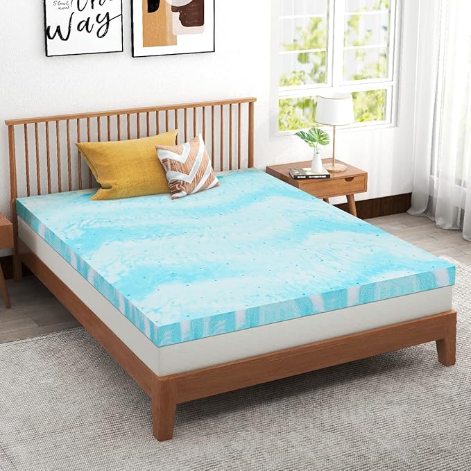 Mattress Topper, 4 Inch Twin Size Gel Memory Foam Bed Topper, Pressure Relief, CertiPUR-US Certified, Light Blue