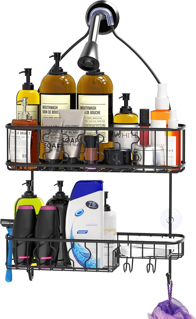 Simple Houseware Bathroom Hanging Shower Head Caddy Organizer, Black - Image 3