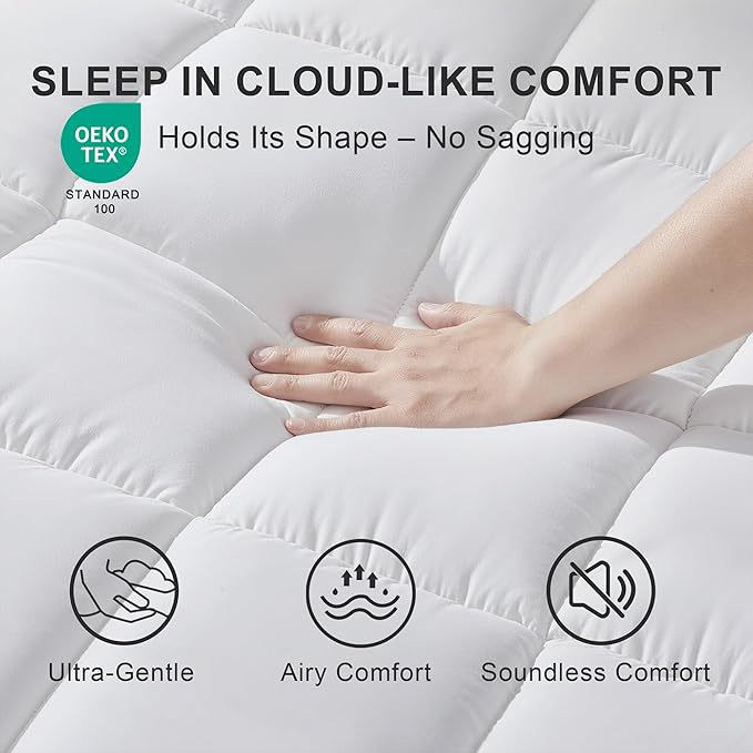 3 Inch Mattress Topper King Size Breathable Filled Soft Fluffy Supportive for Back Pain Relief, Bed Mattress Pad Pillow Topper with Extra Thick Padded Protector for 8"-21" Deep Pocket