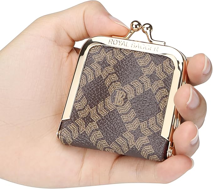 Royal Bagger Mini Ultra-Thin Jewelry Box & Kiss Lock Purse – Signature Coated Canvas, Women's Essential 8120 (Coffee) - Image 8