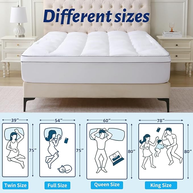 Thick Mattress Topper King with Deep Pocket, Extra Pillow Top Mattress Pad, Breathable & Cooling Mattress Cover, Fits 8-21 Inch, Soft Support for Back Pain Relief, Mattress Protector (King, White)