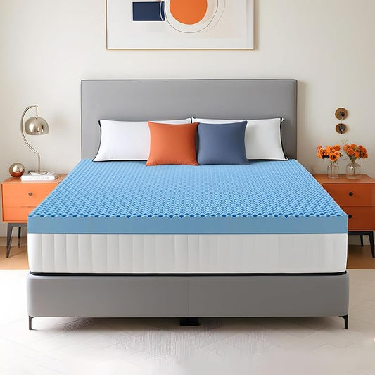 2 Inch Twin Mattress Topper Memory Foam Mattress Topper Twin Size Egg Crate Foam with Cooling Gel, Plush Feel Breathable Pressure Relief Matress Pad for Bedroom, College, RV, Cooling Blue