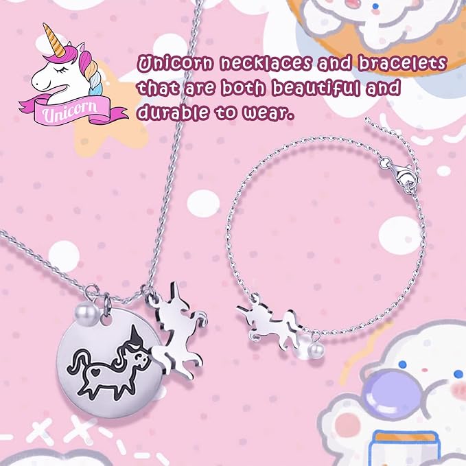Large Jewelry Box for Girls 5-Layer Music Box with Spinning Ballerina Unicorn Necklace & Bracelet Set Kids Jewelry Organizer Birthday Christmas Gift for 5-8 Year Old Girls(Pink&Blue) - Image 4