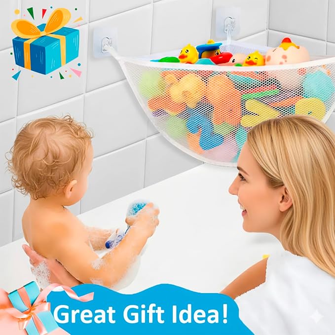 Bath Toy Storage Organizer for Bathtub – Large Mesh Bath Toy Holder & Bath Toy Net, Corner Bathtub Toy Storage with 3 Strong Suction Cups, 3 Adhesive Hooks, Quick-Dry Toy Holder for Tub & Shower - Image 6