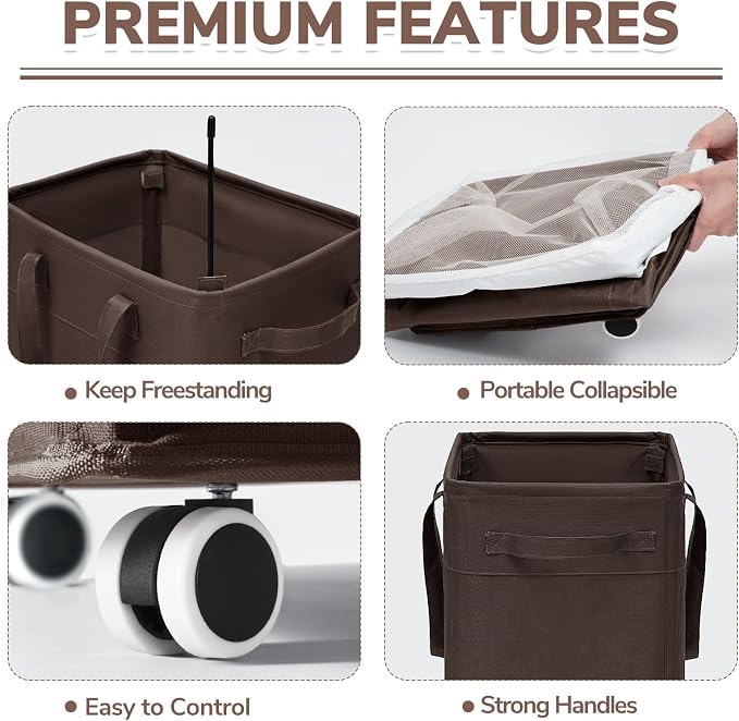 CHICVITA Rolling Laundry Hamper with Wheels, 75L Clothes Hampers for Laundry and Removable Wash Bag, Large Laundry Basket for Living Room, Coffee - Image 3