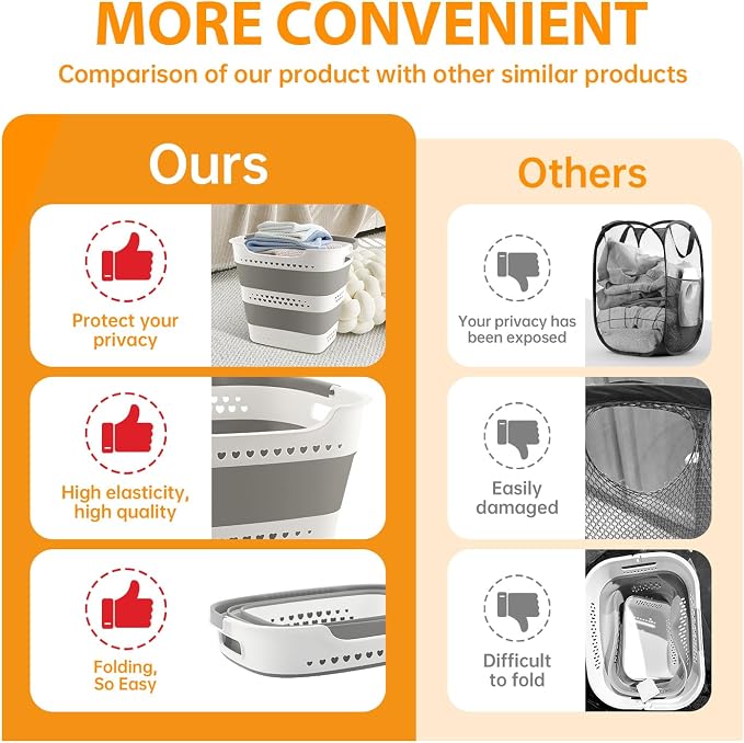 3 Pcs 42L Medium Collapsible Plastic Laundry Basket with Handles, Foldable Laundry Basket Hamper, Pop Up Storage Container Organizer for Washing Storage (Gery, 17 Inch * 13 Inch * 15 Inch) - Image 5