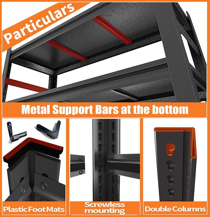 PRESTELION 44" H Storage Shelves Metal Garage Shelving Unit 4-Tier Metal Shelf Adjustable Storage Rack for Basement, Warehouse, Pantry, Closet, Kitchen 44" H x 19.7" W x 13.8" D, Black - Image 6