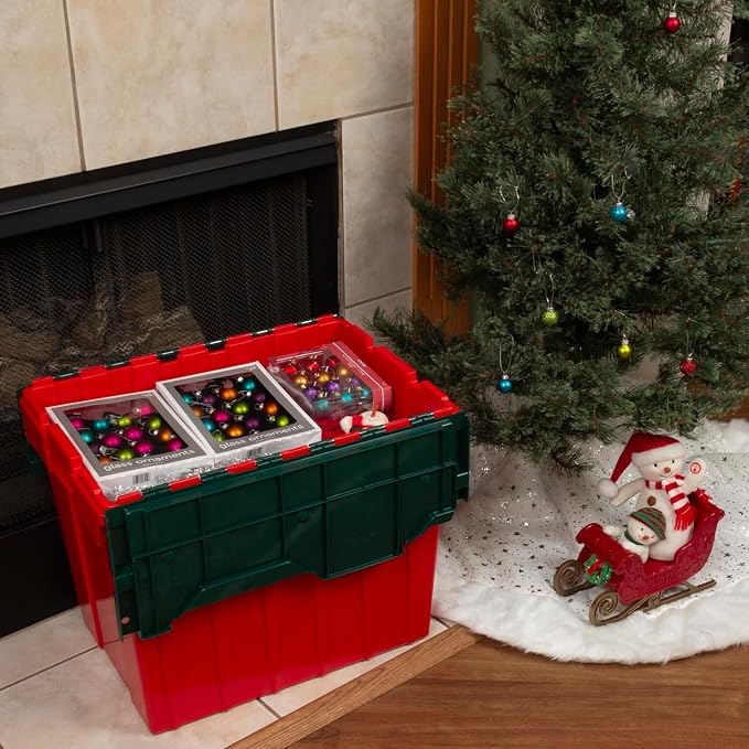 Akro-Mils KeepBox 18 Gallon Storage Container, Nesting and Stackable Plastic Storage Box with Lid Attached, Organizer Tote for Garages, Closets, and Moving, 21" x 15" x 17", Red/Green - Image 2