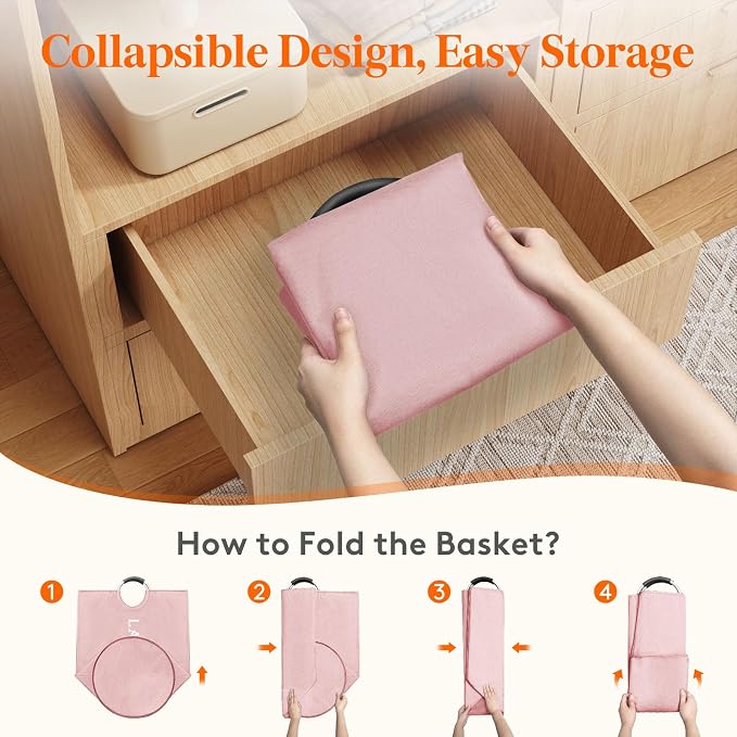 Lifewit 100L 2-Pack Large Laundry Basket, Collapsible Laundry Hamper with Aluminum Handles, Waterproof Freestanding Dirty Clothes Hampers for Laundry Room Bedroom Dorm Bathroom, Pink - Image 8