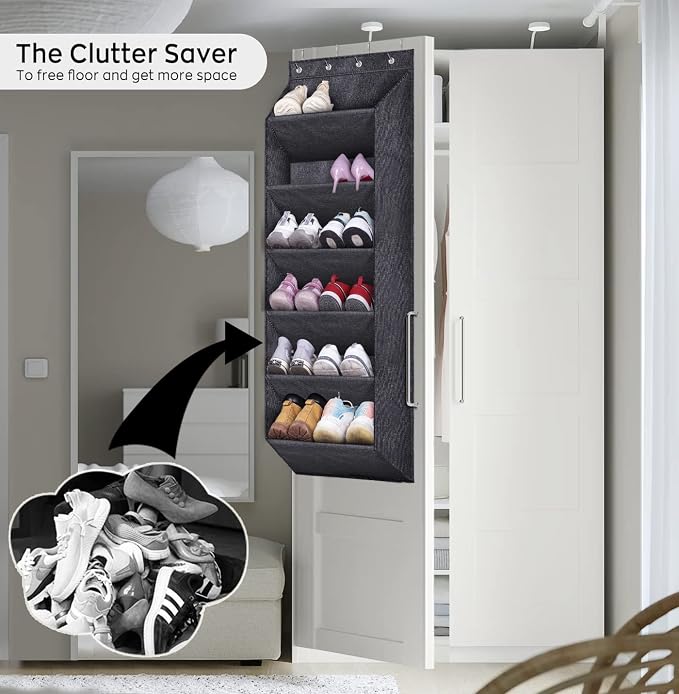 SLEEPING LAMB Shoe Rack for Door with Large Deep Pocket, Hanging Door Shoe Organizer for Closet Hanger, Dorm and Narrow Sneaker Storage Holder, Black - Image 6