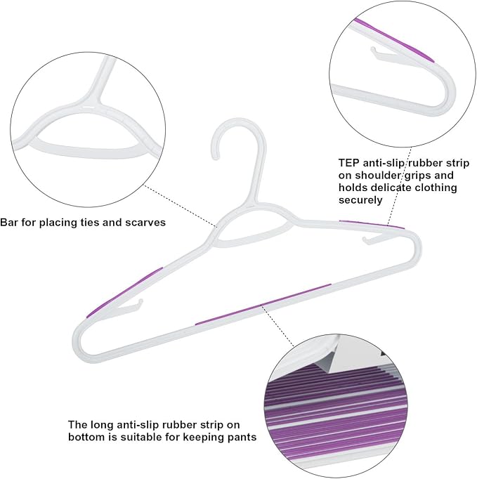 30 Pack Bendable Plastic Hangers Light-Weight Non-Slip Clothes/Suit Hangers (Purple) - Image 4