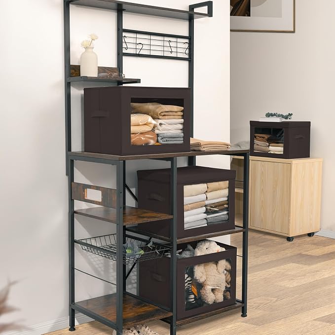 Homsorout Stackable Storage Bins with Lids - Large Decorative Basket with Lids, Fabric Foldable Closet Organizer Bins, Shelf Organizer for Living Room, Dorm, 5 Pack, Brown - Image 5
