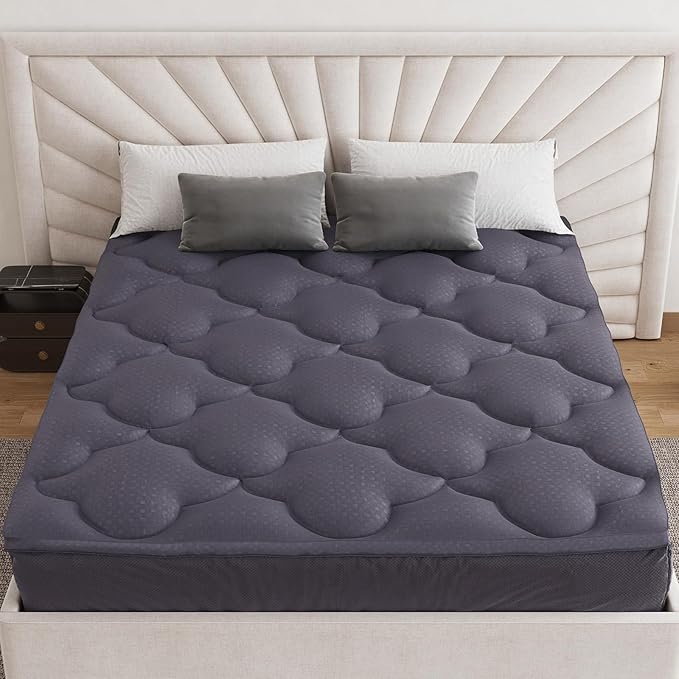 Belffin Pillow Top Mattress Topper Queen Size, Mattress Pad Cover with 8-21 Inch Deep Pocket, Bed Mattress Protector for Back Pain Relief Soft Breathable Overfilled Down Alternative Filling, Grey