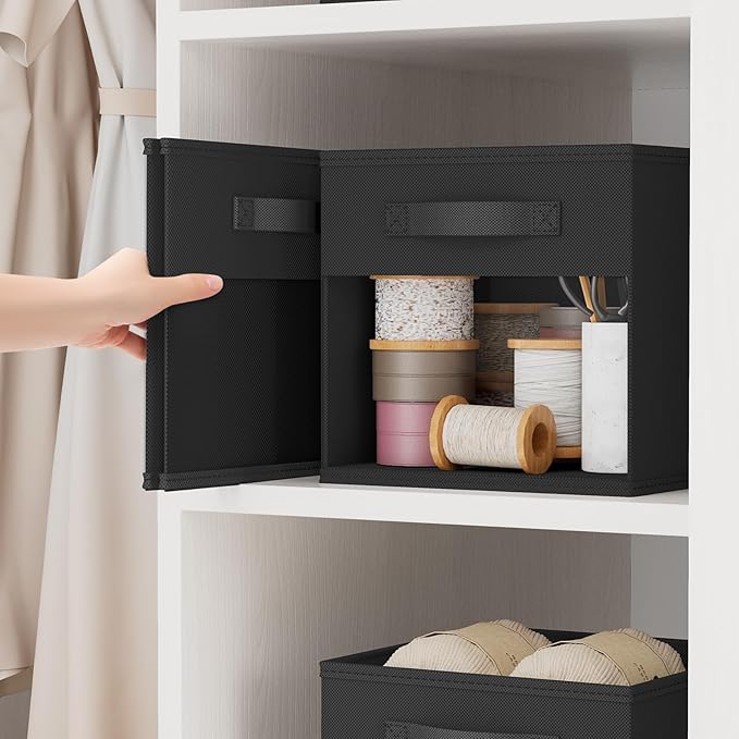DIMJ Collapible Storage Cubes, 12.2 Inch Cube Storage Bins with Window, Fabric Baskets for Shelves, Foldable Cube Storage Organizer Cube Bins for Closet, Shelves, Home, Office, 6 Packs, Black - Image 4