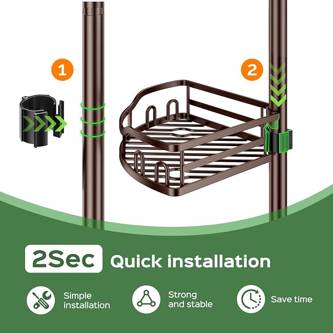 HAMITOR Shower Caddy Tension Pole: Rustproof Quick Install Corner Bathroom Organizer Shelf on Floor for Renters - 4-Tier Large Capacity Storage Rack with Soap Holder for Apartment -47-121 Inch/Bronze - Image 6