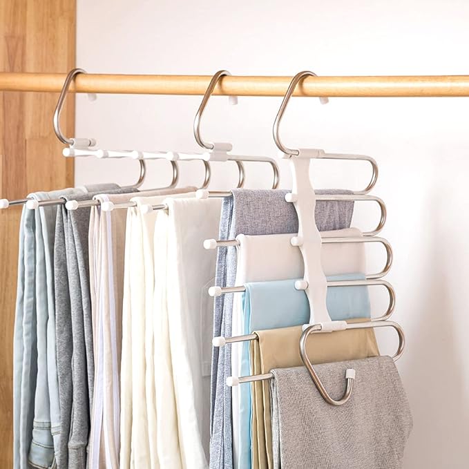 Upgrade Azeroth Pants Hangers 4 Pack Space Saving S-Type Stainless Steel Clothes Pants Hangers,Anti-Slip Design,Clothes Closet Storage Organizer for Pants Jeans Trousers Skirts Scarf by Kalimdor