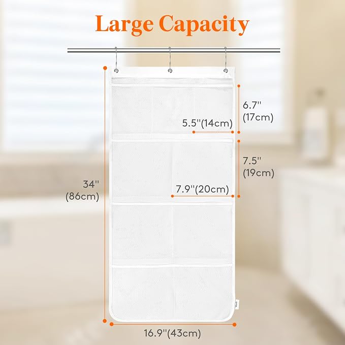 Lifewit Cruise Essentials Shower Caddy Must-Have, 9 Pockets Hanging Bathroom Organizer with Quick-Dry Mesh, Portable Shower Bag to Storage Soap, Shampoo, for RVing, Travel, Camping, White, 1 Pack - Image 2