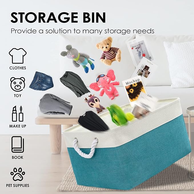 TheWarmHome Storage Bins - Large 3 Pack 15.7x11.8x8.3 in Fabric Storage Baskets for Organizing Shelves | Large Basket Closet Organizer for Home Decor Shelf Baby Toy Laundry (White & Green) - Image 3