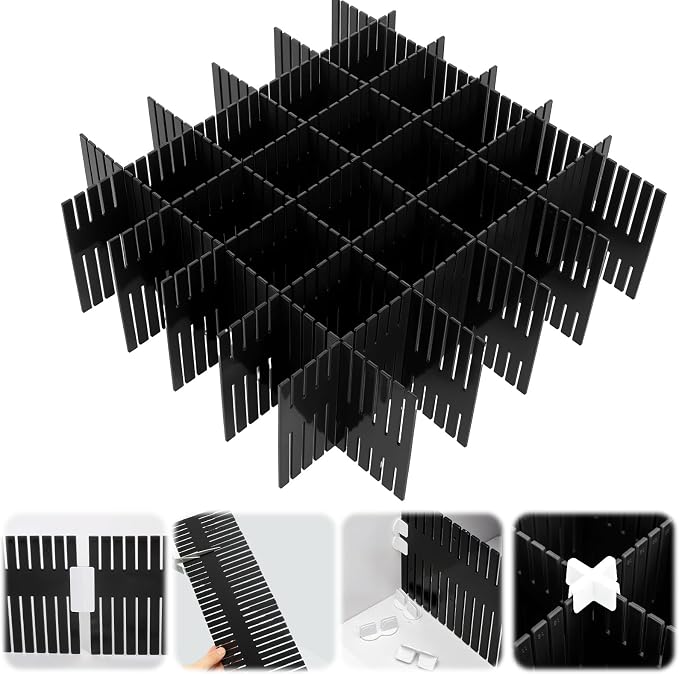 Blosssound 15 Pcs 5.12 Tall Drawer Divider Adjustable Drawer Organizer DIY Ultra Deep Storage Organizer Separator with Fixed Buckle for Underwear Socks Dormitory Office Kitchen Bedroom(Black) by Blosssound