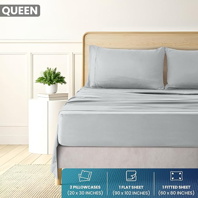 Utopia Bedding Queen Size 4 Piece Sheet Set - Brushed Microfiber - Soft Bed Sheets for Queen Size Bed Set - Includes 1 Fitted, 1 Flat, & 2 Pillow Cases - Deep Pocket (Light Grey)