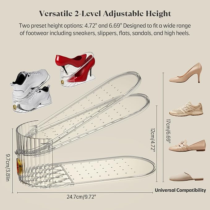 Clear 10 Pack Shoe Slot Organizer, Shoe Stacker Organizer Holders for A Pair of Shoes, Adjustable Thickening Double Layer 50% Shoe Space Saver Rack Storage for Closet (clear, 10 Pack) - Image 3