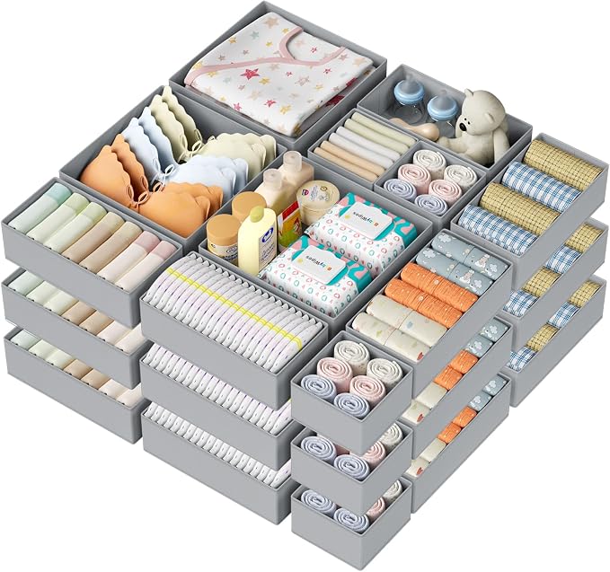 DIMJ Drawer Organizer Clothes Storage - 24 Pack Baby Dresser Organizer for Nursery, Foldable Closet Drawer Organizer Bins for Bedroom Organization, Fabric Storage Dividers for Socks, Underwears, Bras by DiMJ